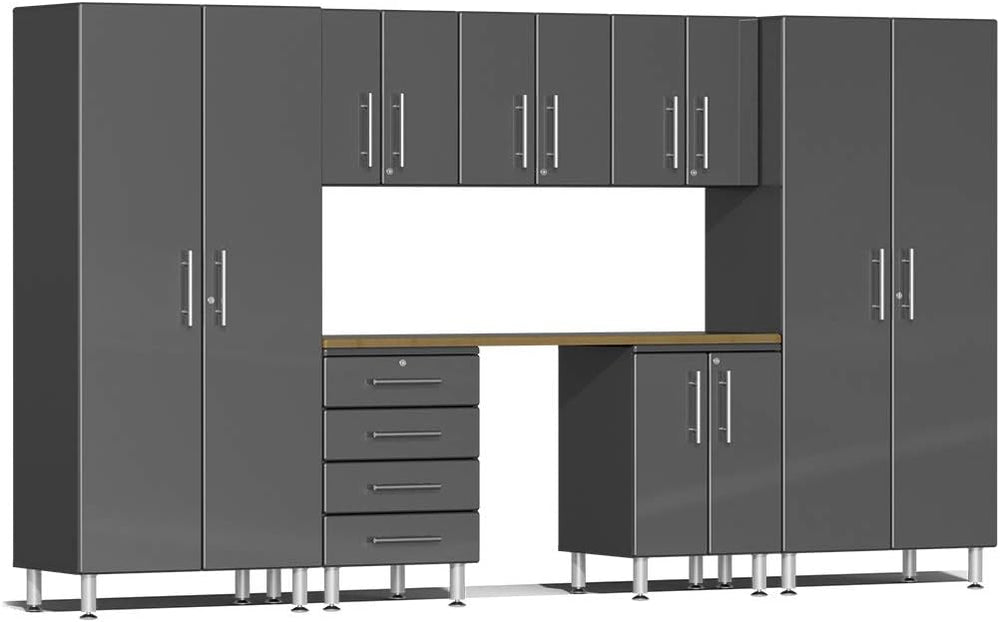 Ulti-MATE UG22082G 8-Piece Garage Cabinet Kit with Bamboo Worktop in Graphite...