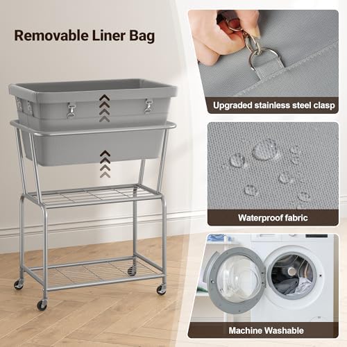 ELYKEN Rolling Laundry Hamper with Wheels, Removable Bag, Laundry Cart
