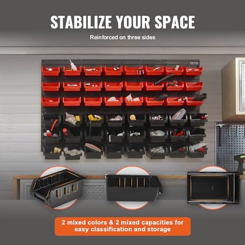 VEVOR 48-Bin Wall Mounted Storage Bins Parts Rack Organizer Garage Shop Tool ...