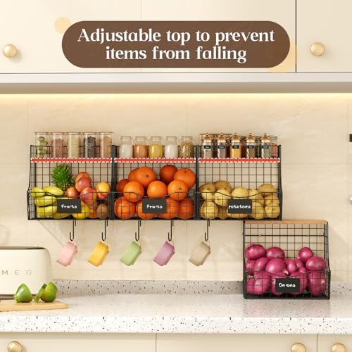 4 Pack Fruit Basket for Kitchen with Lid, Counter&Wall Mounted Hanging Fr...