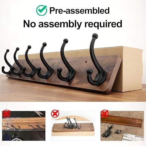 WEBI Rustic Coat Rack Wall Mount,24" Long 6 Cast Iron Coat Hooks Wall Mo...