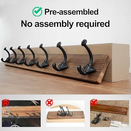 WEBI Rustic Coat Rack Wall Mount,30" Long 7 Cast Iron Coat Hooks Wall Mo...