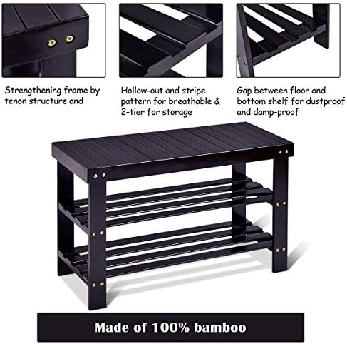 GOFLAME Shoe Bench Rack, 2-Tier Bamboo Seat Storage Shelf, Free Standing Shoe...