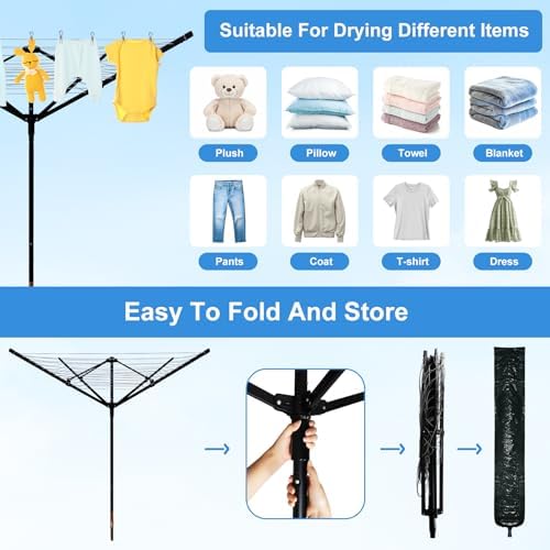 Outdoor Umbrella Drying Rack, 12 Lines 165ft Umbrella Clothesline Drying Spac...