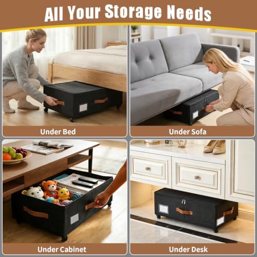 Large Under Bed Storage Containers with Wheels, 2-Pack Underbed Storage Bin