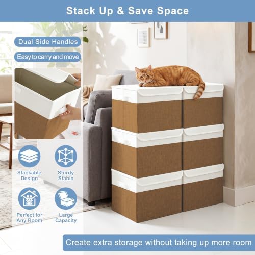 Large 17" 42 Quarts Collapsible Stackable Storage Bins with Lids [3-Pack...