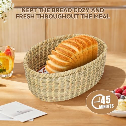 WILLOW WEAVE Natural Bread Warmer Basket with Terracotta Stone