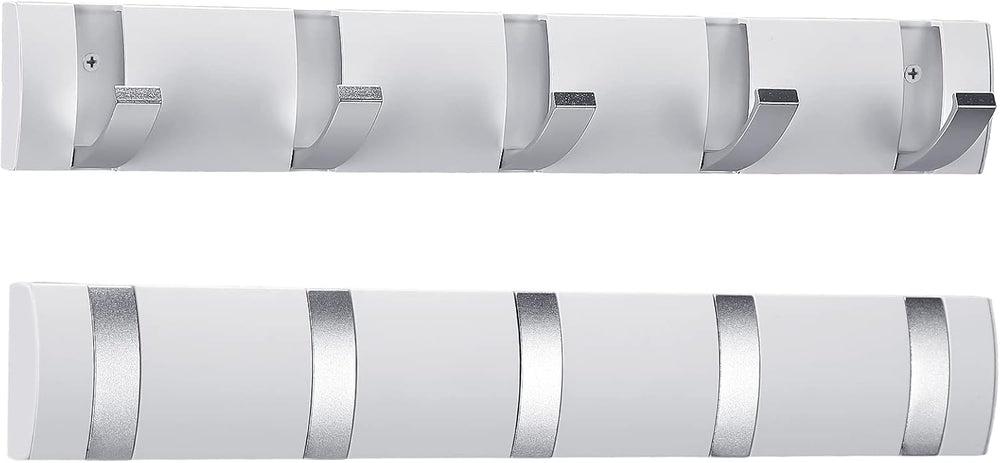 Wesiti 2 Pack Wall Mounted Coat Rack, 5 Foldable Hooks, White