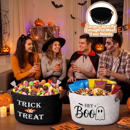 Potchen 2 Pcs Halloween Boo Cotton Rope Basket with Handles