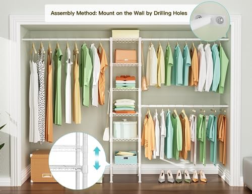 Ulif M1 Closet Storage Organizer System, 6 Tiers Heavy Duty Metal Garment Rac...
