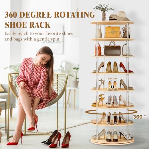 TAKEKIT 7-Tier Rotating Shoe Rack, 360 Degree Spinning Shoe Rack Tower, Lazy ...