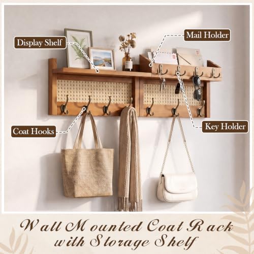 Novabright 29" Coat Rack Wall Mount with Shelf for Entryway, Wooden