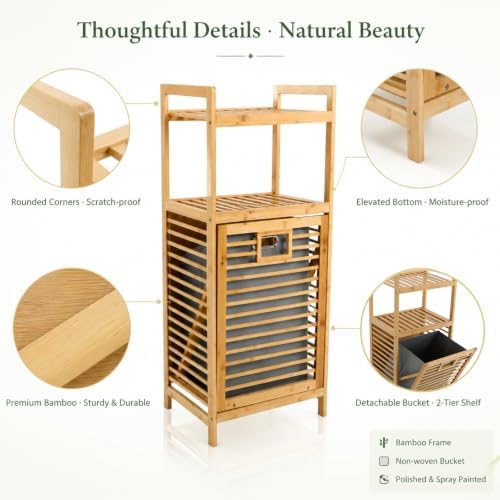 3-Tier Bamboo Tilt-Out Laundry Hamper, Pull-Out Dirty Clothes Storage Basket ...