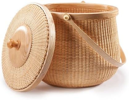 Nantucket Pot Belly Baskets, Fine Cane Weaving Circular with Swing Hardwood H...