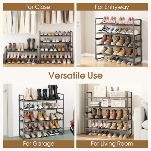 SAYZH Expandable Shoe Rack for Closet, Adjustable Metal Shoe Organizer with S...