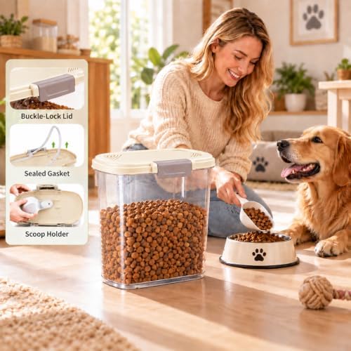 Airtight Dog Cat Pet Food Storage Container 10 Lbs, Slim Tall Dry Food Bin