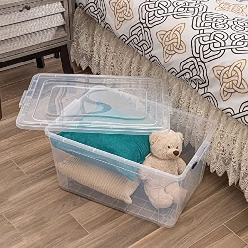 Superio 44 Qt Clear Plastic Storage Bin with Lid and Wheels, Non-Toxic, BPA F...