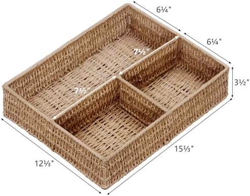 Vagusicc Wicker Divided Storage Basket, Wicker Baskets, Basket for Shelves Dr...