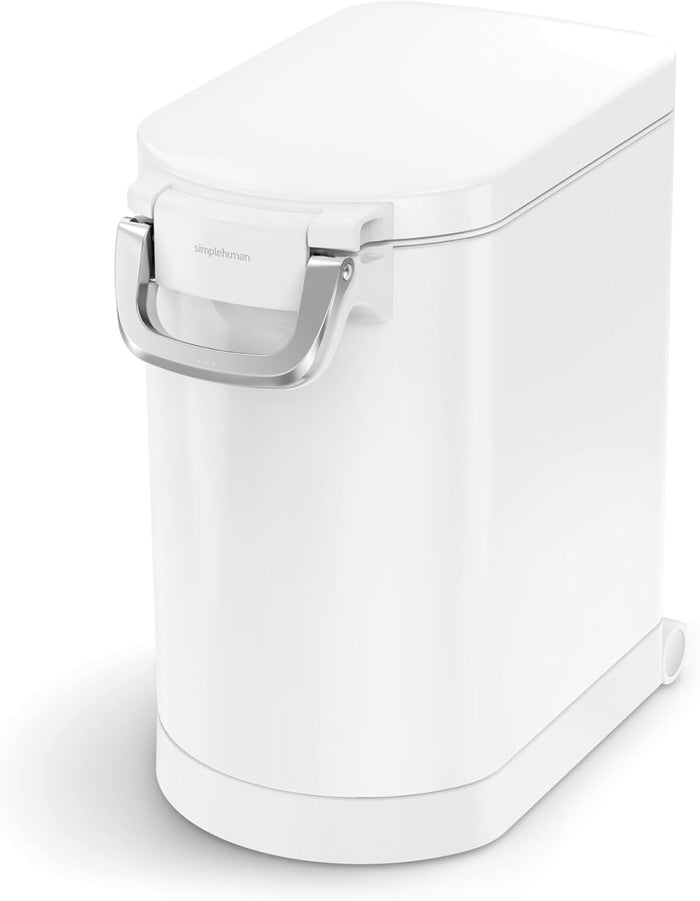 simplehuman Medium Pet Food Storage Container, Holds 25-29 lb / 11-13 kg of Dry Dog Food, Cat Food, or Bird Seed, Airtight Lock-Tight Lid with Magnetic Scoop, BPA-Free, White Steel