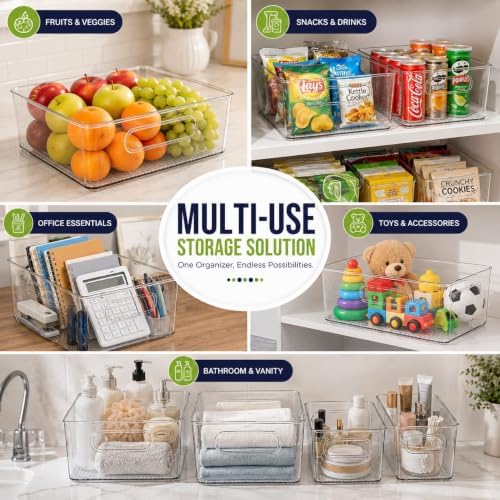Set of 5 Stackable Fridge Organizers and Storage Bins, 2 Small, 2 Medium &...