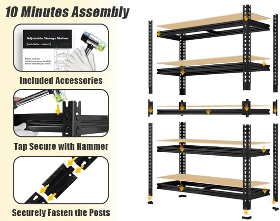 5-Tier Metal Storage Shelves: Heavy Duty Garage Shelving Adjustable Shelves f...