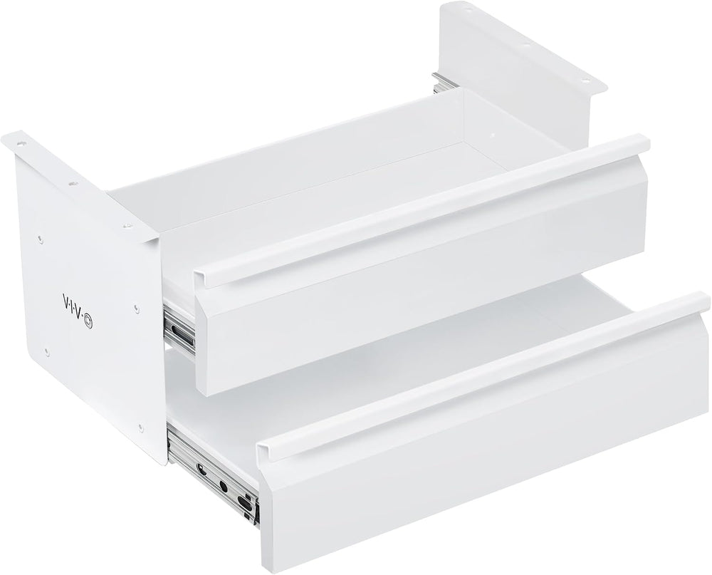 VIVO 16 inch Slide Out Dual Tier Desk Drawer, Under Desk 2 Layer Storage, Whi...