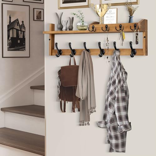 27.5" Wall Mount Coat Rack with Shelf, Key Holder & Mail Organizer, ...
