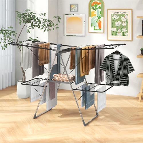 Tangkula 2-Tier Freestanding Foldable Clothes Drying Rack, No Assembly