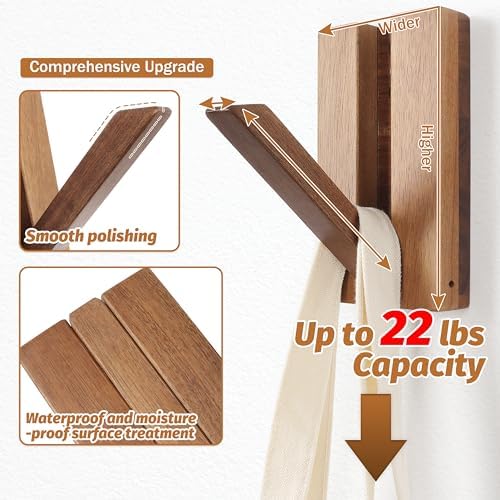 Wood Wall Hooks for Bathroom: 4Pack Foldable Rustic Decor Hangers