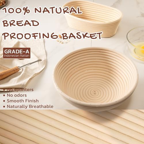 Astercook Sourdough Starter Kit with Round & Oval Banneton Bread Proofing...