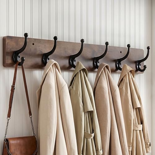 WEBI Rustic Coat Rack Wall Mount,24" Long 6 Cast Iron Coat Hooks Wall Mo...
