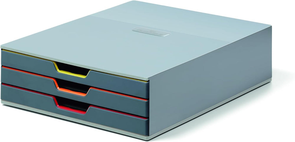 Durable Varicolor Drawer Organizer, 3 Color Coded Drawers, Gray