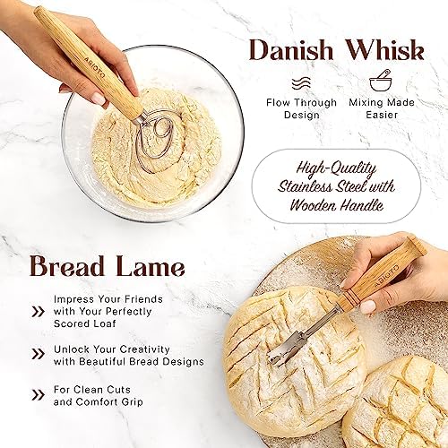 ABIOTO Banneton Baskets with Sourdough Bread Baking Supplies - 17-Piece Kit
