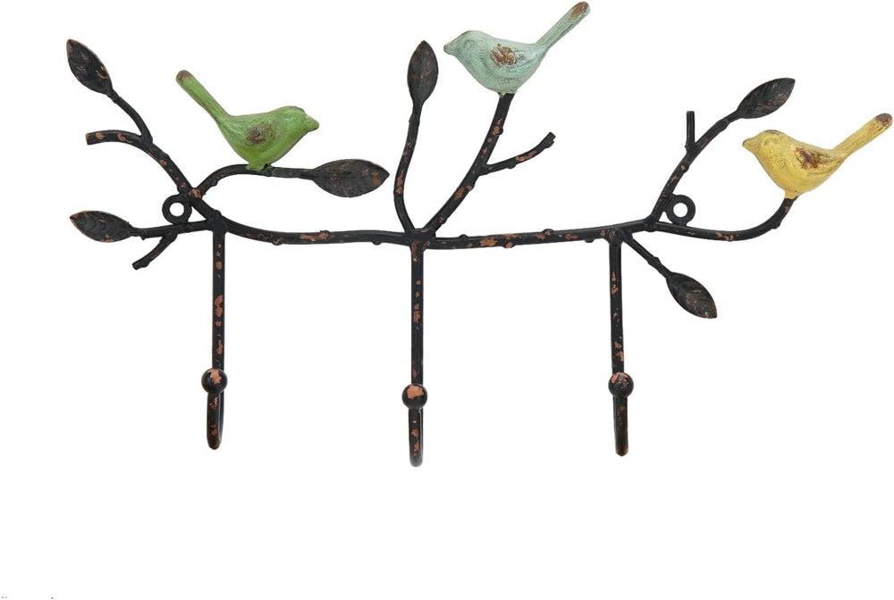 SOFFEE DESIGN Vintage Wall-Mounted Coat Rack with 3 Hooks, Birds Standing on ...