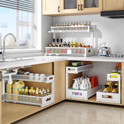 2 Pack 20.47IN Depth Under Sink Storage Organizer, Large 2-Tier Elegant Mesh ...
