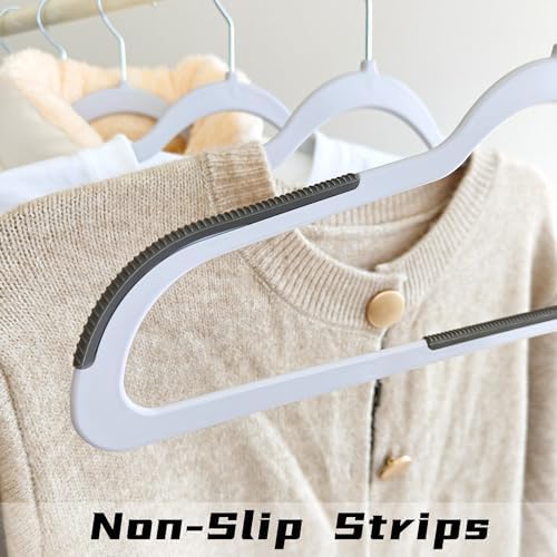 60 Pack Non Slip Hangers, Plastic Clothes Hangers 17.7 Inch - Space Saving Sl...