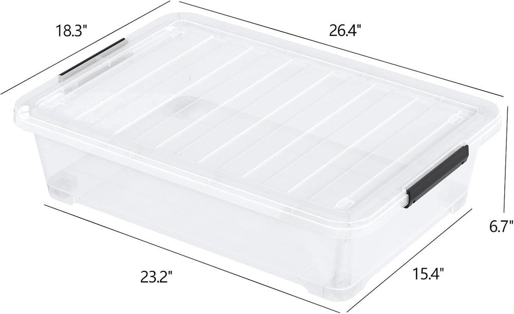 40 Quart Plastic Clear Underbed Storage Bin with Wheels, 3 Packs