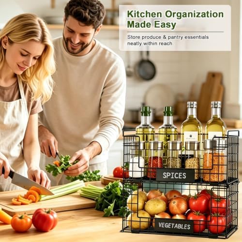 JKsmart 3 Pack XXL Stackable Wire Baskets, Pantry Organizers and Storage