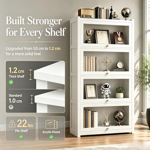 Display Cabinet with Doors, 4-Tier Bamboo Curio Cabinet for Small Space, Figu...