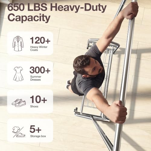 Heavy Duty Clothes Rack Load 650 LBS, Rolling Clothing Rack for Hanging Cloth...