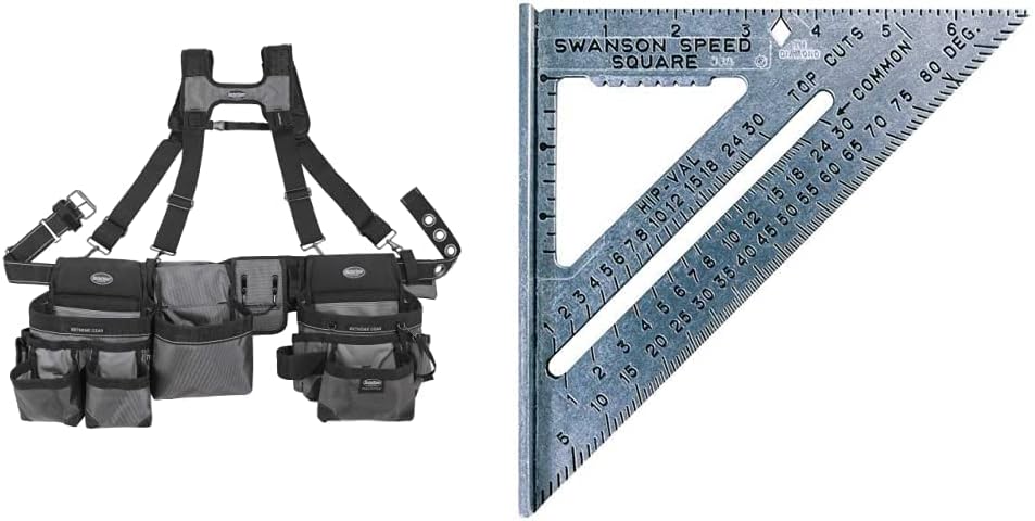 Bucket Boss Mullet Buster 3 Bag Tool Belt with Suspenders in Grey, 55135, Bla...