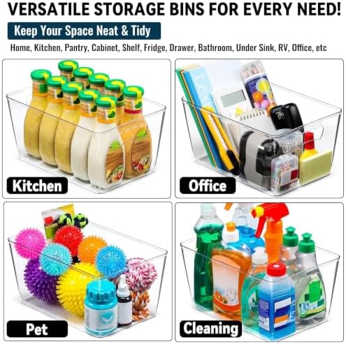12 Pack LARGE Multi-Use Clear Storage Bins, Pantry Kitchen Organizer Bins