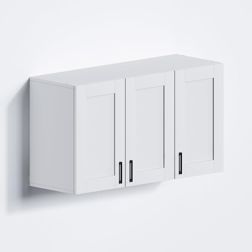 White Laundry Room Cabinets and Storage with 3 Doors and Utility Adjustable S...