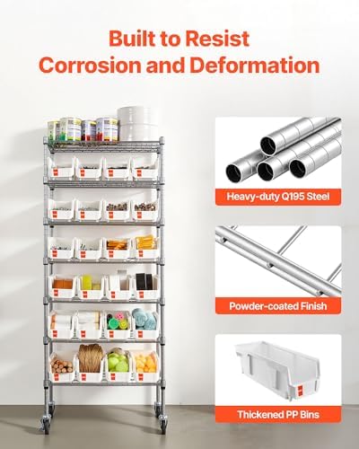 VEVOR 7-Tier Rolling Bin Storage Rack, 24 Small Bins, Bin Rack Storage Steel ...