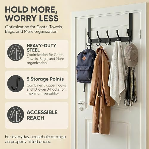 Over The Door Hooks,Coat Rack for Hanging Clothes Hat Towel (Heavy Duty Black...