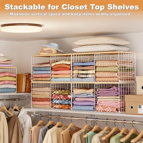 2 Pack Stackable Closet Organizers and Storage, 4 Cube Closet Shelves with Wo...