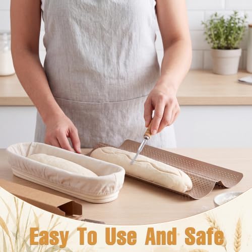 2 Pack 15 Inch Baguette Proofing Basket Set with Liners and Pan