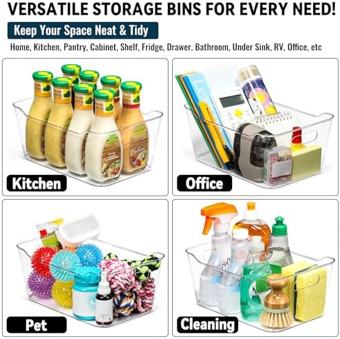12 PACK Multi-Use Clear Storage Bins, Pantry Kitchen Cabinet Organizer Bins