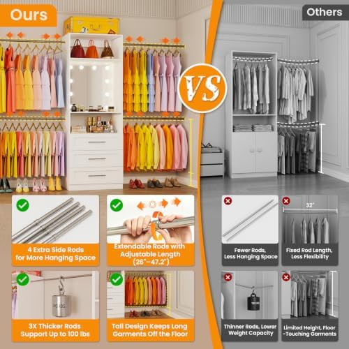 Closet System with Drawers, 2FT–9FT Closet Organizer System with 4 Adjustable...