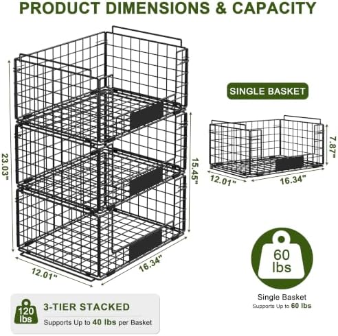 JKsmart 3 Pack XXL Stackable Wire Baskets, Pantry Organizers and Storage